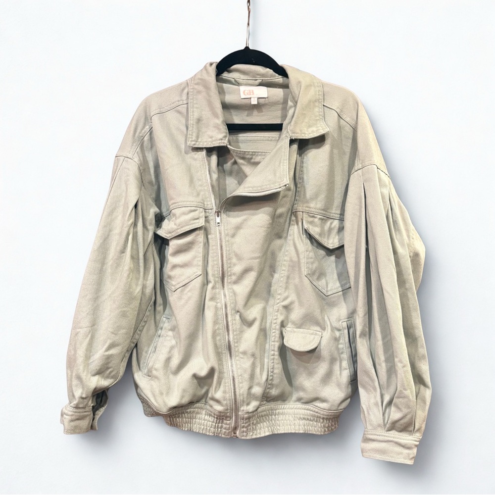 Gianni Bini GB $159 Sage Green 100% Cotton Zip-Up Bomber Jacket S 80s utility